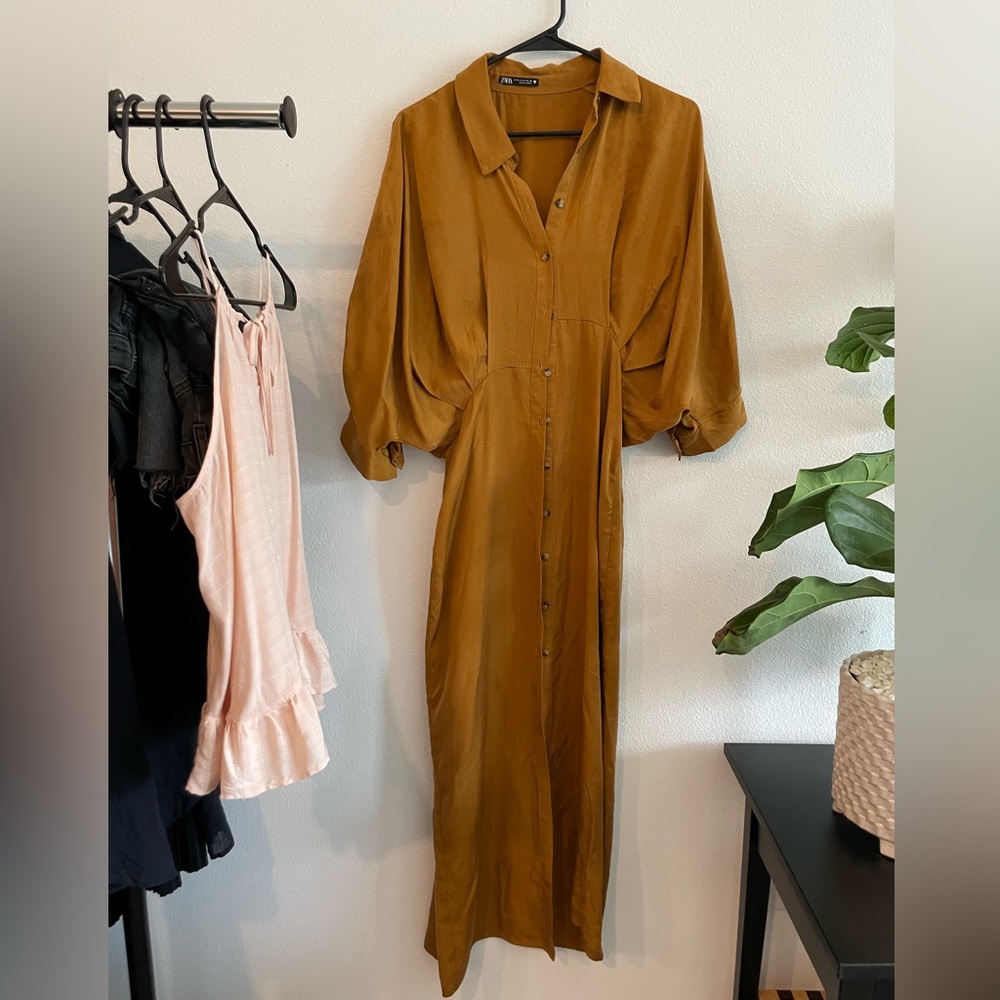 ZARA MUSTARD/BROWN LONG DRESS SIZE S/M